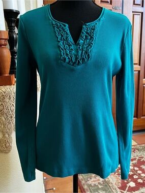 2 a Tee Sweater Women’s Large Blue Cardigan Ruffled Cotton Preppy